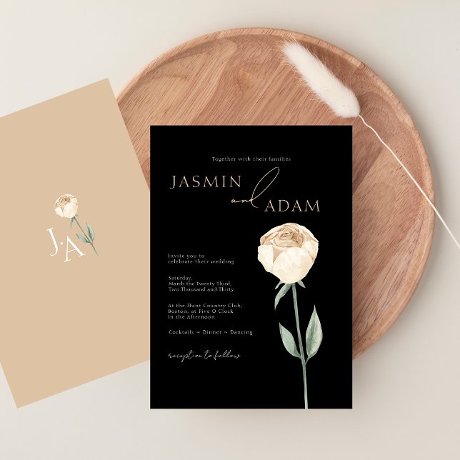 Simple Elegant Black Pink Rose Floral Wedding Invitation (Simple Elegant Black Pink Rose Floral Wedding Invitation)