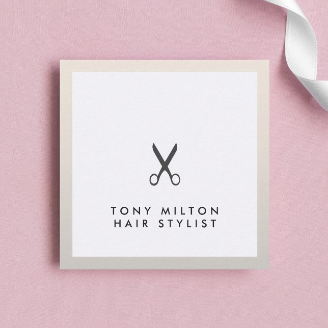 Simple Elegant Black Scissors Hair Stylist Square Business Card (Creator Uploaded)