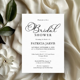 Simple Elegant Black Script Bridal Shower Invitation