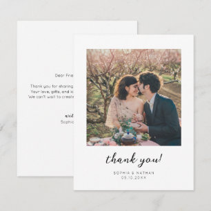Simple Elegant Black Script Modern Photo Wedding Thank You Card
