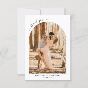 Simple Elegant Black Script Photo Door Wedding Thank You Card