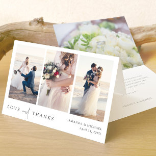 Simple Elegant Black Text Photo Collage Wedding  Thank You Card