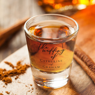 Simple Elegant Black Typography Custom Wedding  Shot Glass