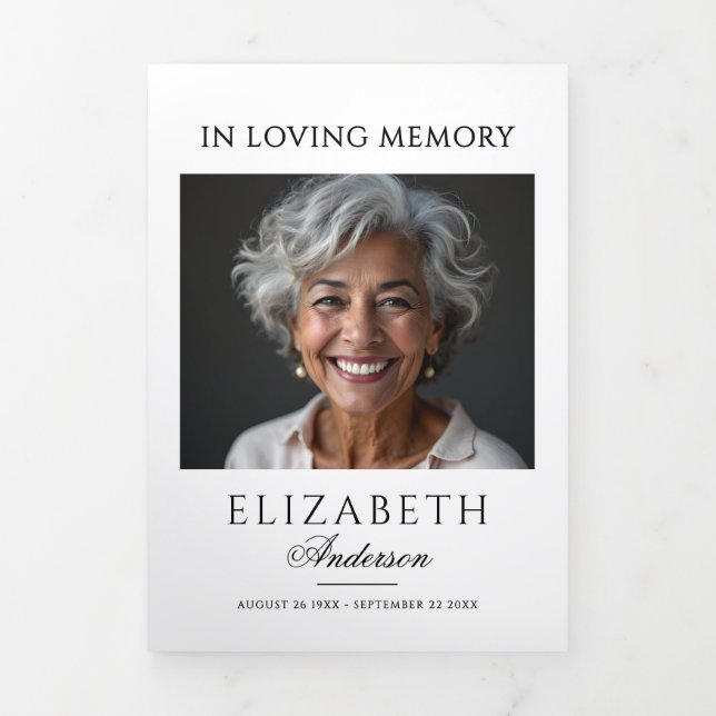 Simple Elegant Black & White 2-Photo Funeral Tri-Fold Programme (Cover)