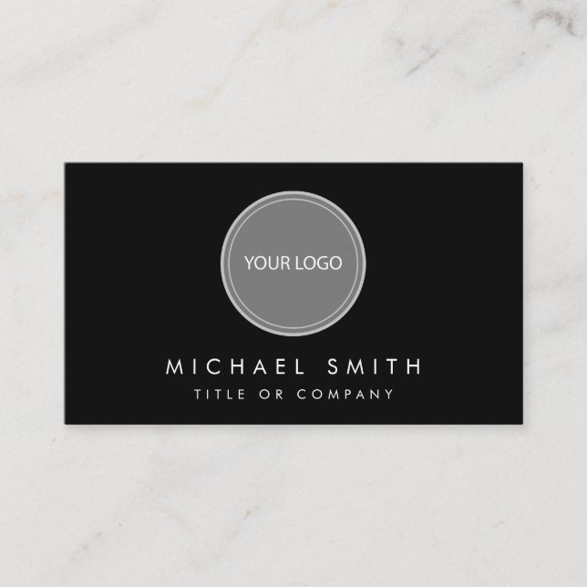 Simple Elegant black white Add your custom logo    Business Card (Front)