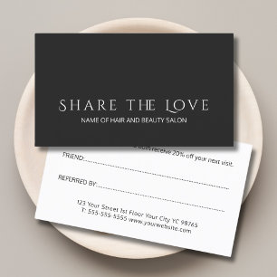 Simple Elegant Black White Beauty Salon Referral Card