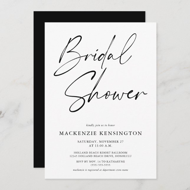 Simple Elegant Black White Bridal Shower Invitation (Front/Back)