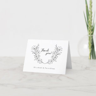 Simple Elegant Black White Cherry Blossom Wreath  Thank You Card