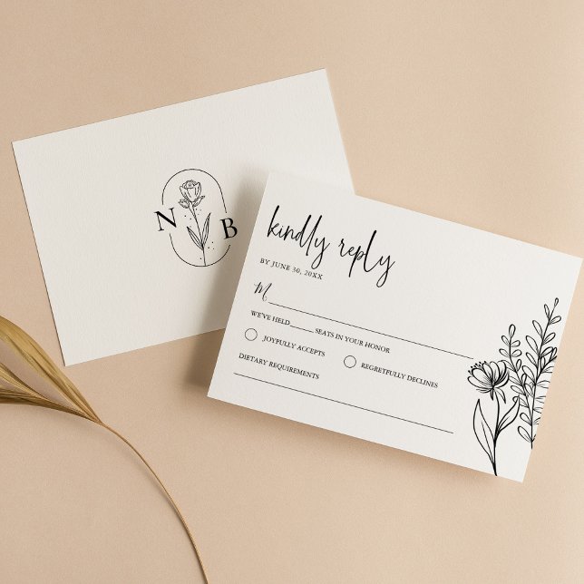 Simple Elegant Black White Classic Wedding Modern RSVP Card (Creator Uploaded)