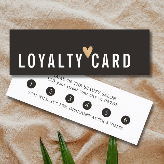 Simple Elegant Black White Faux Gold Heart Loyalty Card (Creator Uploaded)