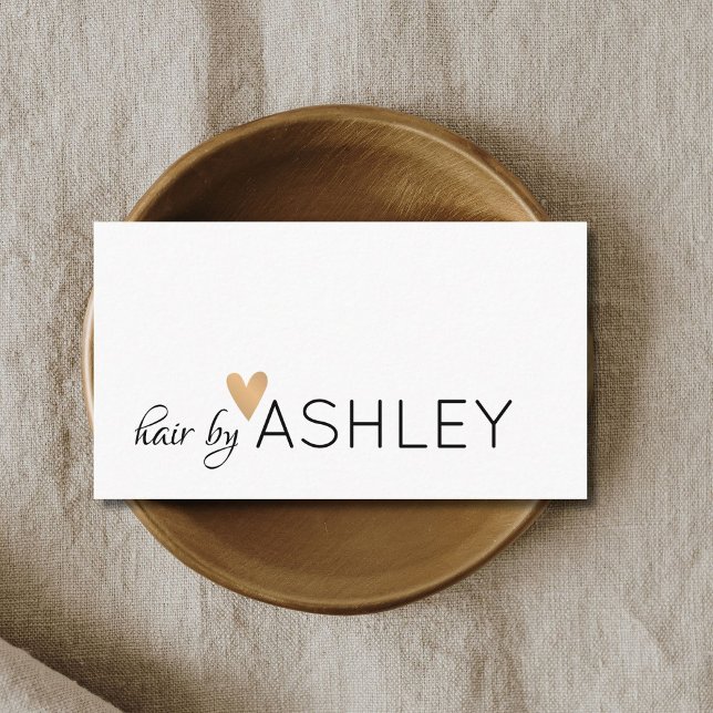 Simple Elegant Black White Gold Heart Hairstylist Business Card (Creator Uploaded)