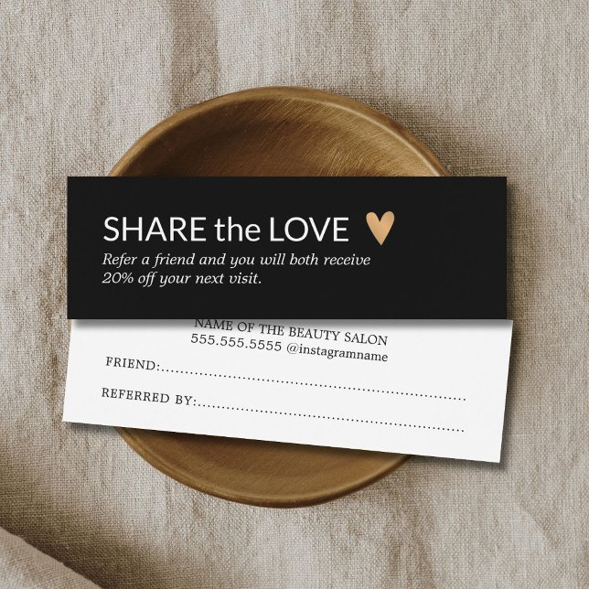 Simple Elegant Black White Gold Heart Referral (Creator Uploaded)