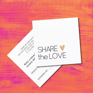 Simple Elegant Black White Gold Heart Referral Card