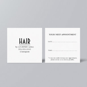 Simple Elegant Black White Hair Salon Appointment Square Business Card