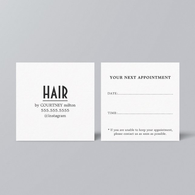 Simple Elegant Black White Hair Salon Appointment Square Business Card (Creator Uploaded)