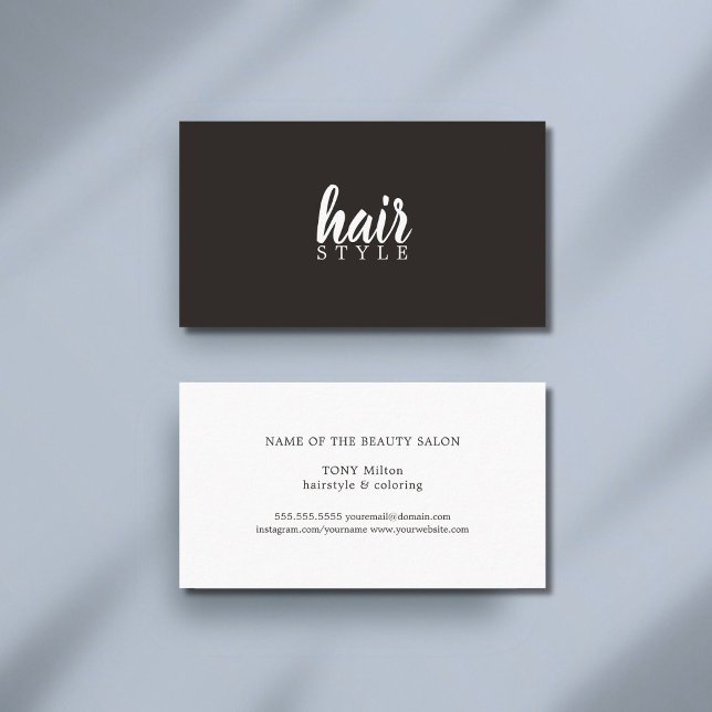 Simple Elegant Black White Hair Stylist Business Card (Creator Uploaded)