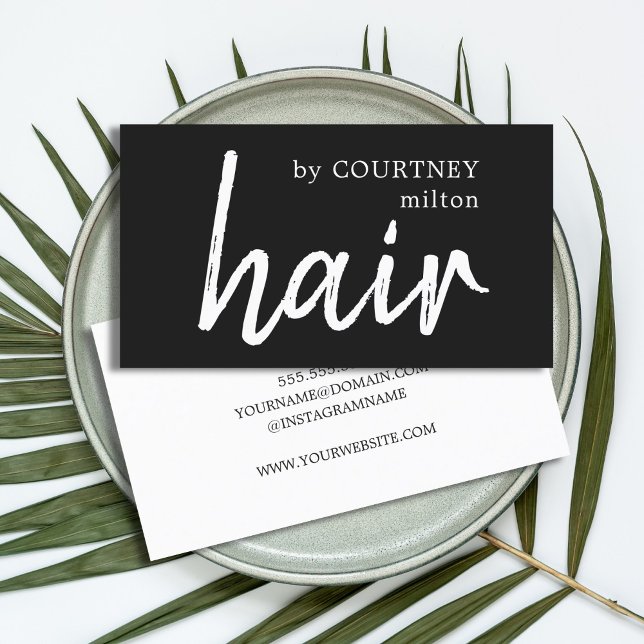 Simple Elegant Black White Hair Stylist Business Card (Creator Uploaded)