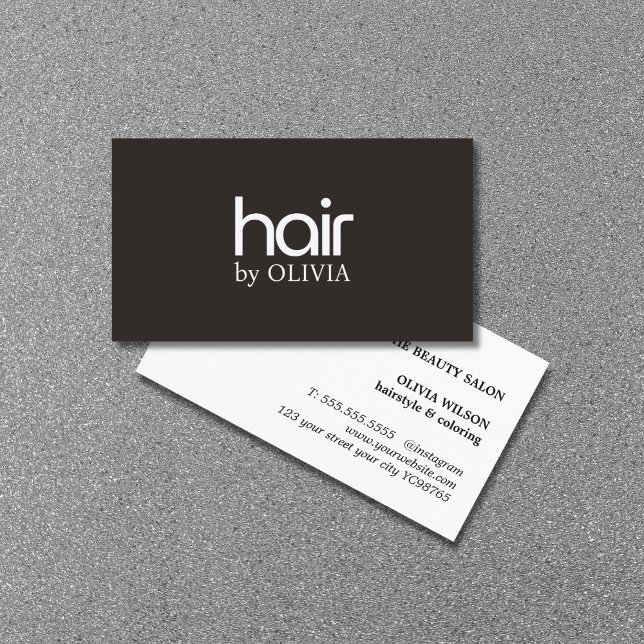 Simple Elegant Black White Hair Stylist Business Card (Creator Uploaded)