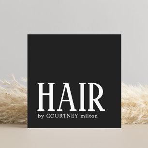 Simple Elegant Black White Hair Stylist Square Bus Square Business Card