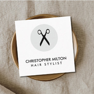 Simple Elegant Black White Hair Stylist Square Business Card