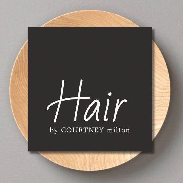 Simple Elegant Black White Hair Stylist Square Business Card (Creator Uploaded)