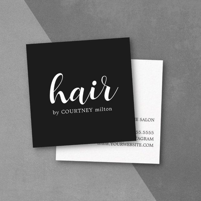 Simple Elegant Black White Hair Stylist Square Business Card (Creator Uploaded)