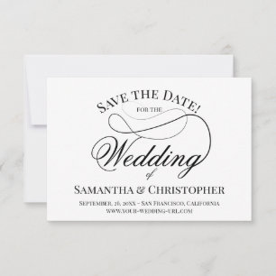 Simple Elegant Black & White Lacy Script Wedding Save The Date