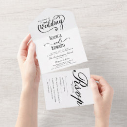 Simple Elegant Black White Modern Calligraphy All In One Invitation