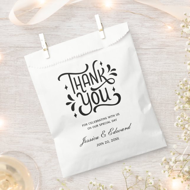 Simple Elegant Black White Modern Minimal Script Favour Bag (Clipped)