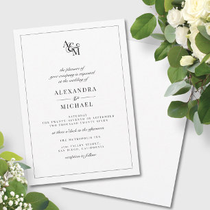 Simple Elegant Black White Modern Monogram Wedding Invitation