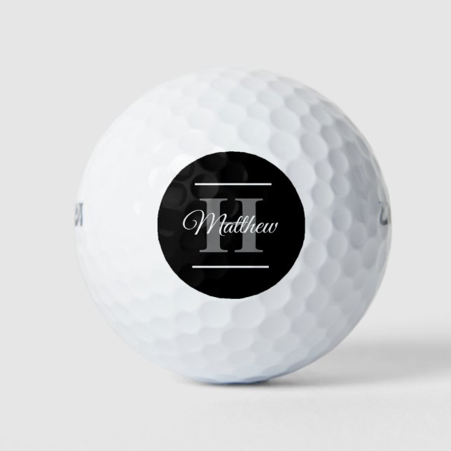 Simple Elegant Black White Monogram Bold Classy Golf Balls (Front)