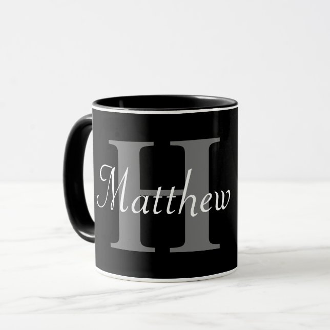 Simple Elegant Black White Monogram Bold Classy Mu Mug (Front Left)
