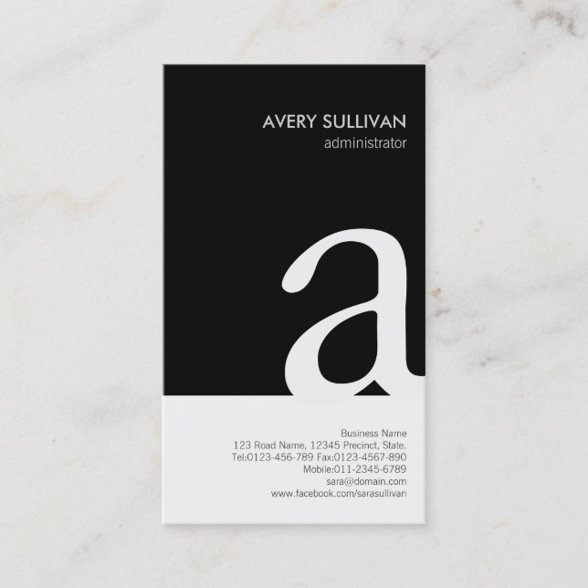 Simple Elegant Black White Monogram Business Card (Front)