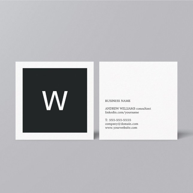 Simple Elegant Black White Monogram Consultant Square Business Card (Creator Uploaded)