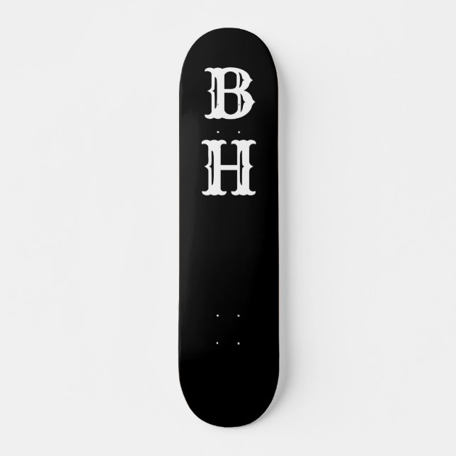 Simple Elegant Black White Monogram Custom Skatebo Skateboard (Front)