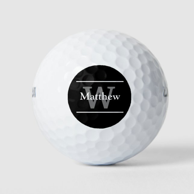 Simple Elegant Black White Monogram Initial Modern Golf Balls (Front)