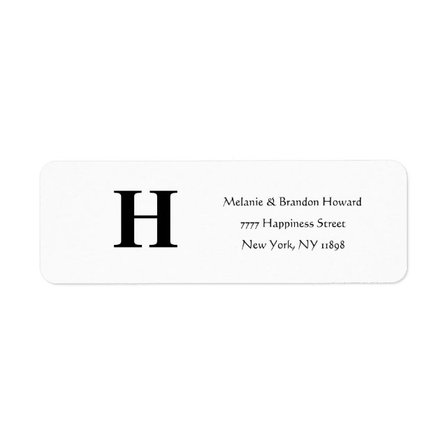 Simple Elegant Black White Monogram Initial return Address Label (Front)