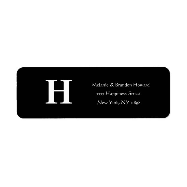 Simple Elegant Black White Monogram Initial return Address Label (Front)