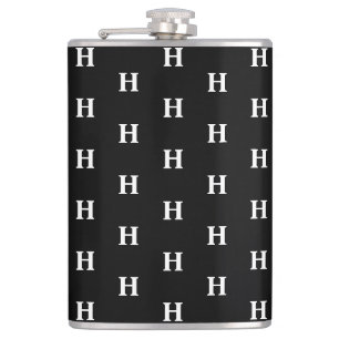 Simple Elegant Black White Monogram Monogrammed Hip Flask