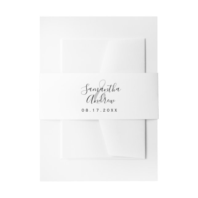 Simple elegant black white names wedding invitation belly band (Front Example)