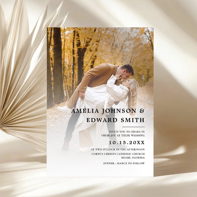 Simple Elegant Black White Photo Wedding Invitation (Creator Uploaded)