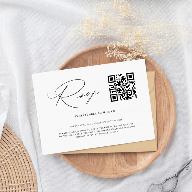 Simple Elegant Black & White QR Code Wedding RSVP Card (Creator Uploaded)