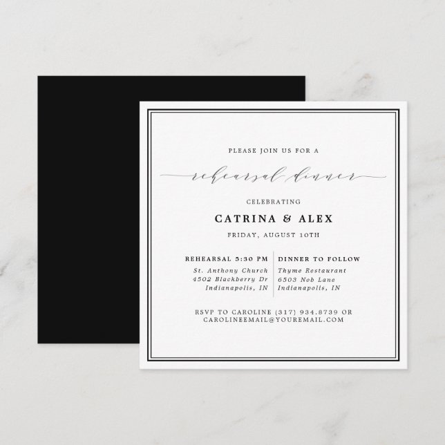 Simple Elegant Black & White Rehearsal Dinner Invitation (Front/Back)