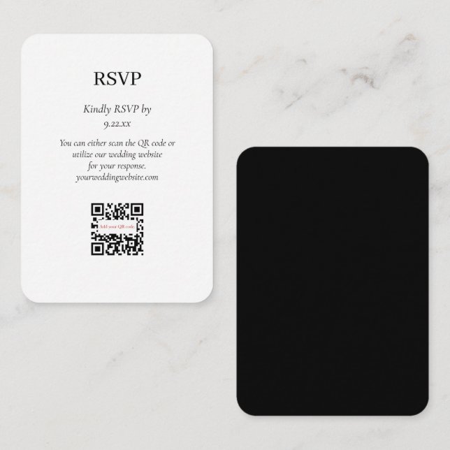 Simple Elegant Black White RSVP QR Code Option Enclosure Card (Front/Back)