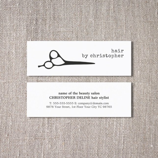 Simple Elegant Black White Scissor Hair Stylist Mini Business Card (Creator Uploaded)