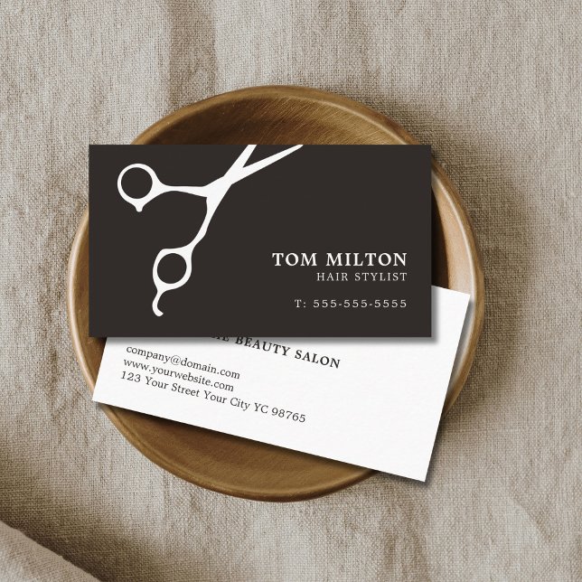 Simple Elegant Black White Scissor Hairdresser Business Card (Creator Uploaded)