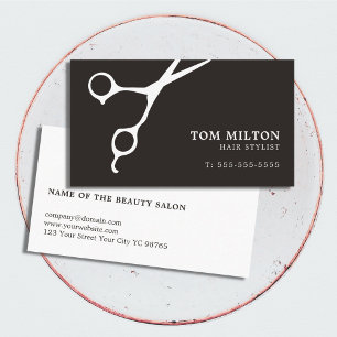 Simple Elegant Black White Scissor Hairdresser Business Card