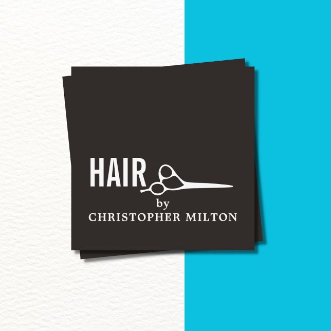 Simple Elegant Black White Scissor Hairstylist Square Business Card (Creator Uploaded)