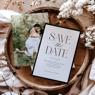 Simple Elegant Black White Script Photo Save The Date