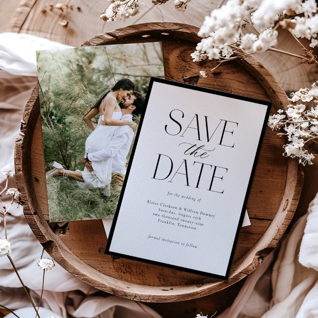 Simple Elegant Black White Script Photo Save The Date (Creator Uploaded)